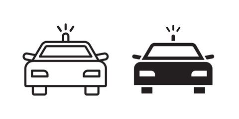 Police car icon . Vector illustration with stroke and fill on a white background.