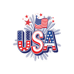 Usa text with american flag elements and fireworks