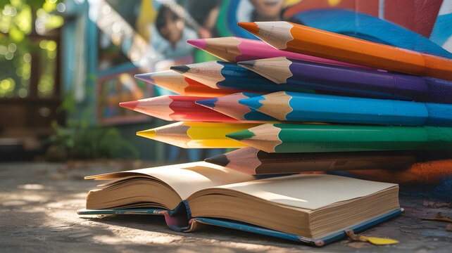 Colored Pencils and Open Book