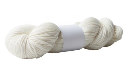 Skein of white wool yarn isolated on transparent background, knitting material