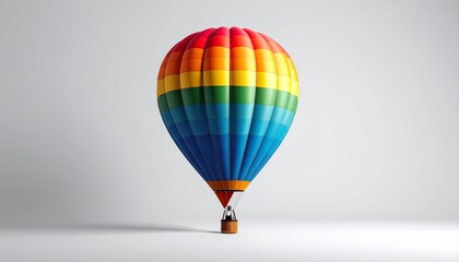 Fototapeta premium Rainbow-striped hot air balloon against light gray backdrop