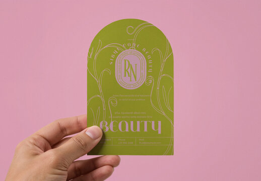 Arched Flyer Mockup in Hand with Pastel Background
