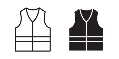 Safety vest icon . Life jacket icon , silhouette. Vector illustration with stroke and fill on a white background.