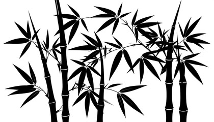 A striking silhouette design of bamboo stalks and leaves against a white backdrop, showcasing intricate details and a serene aesthetic.