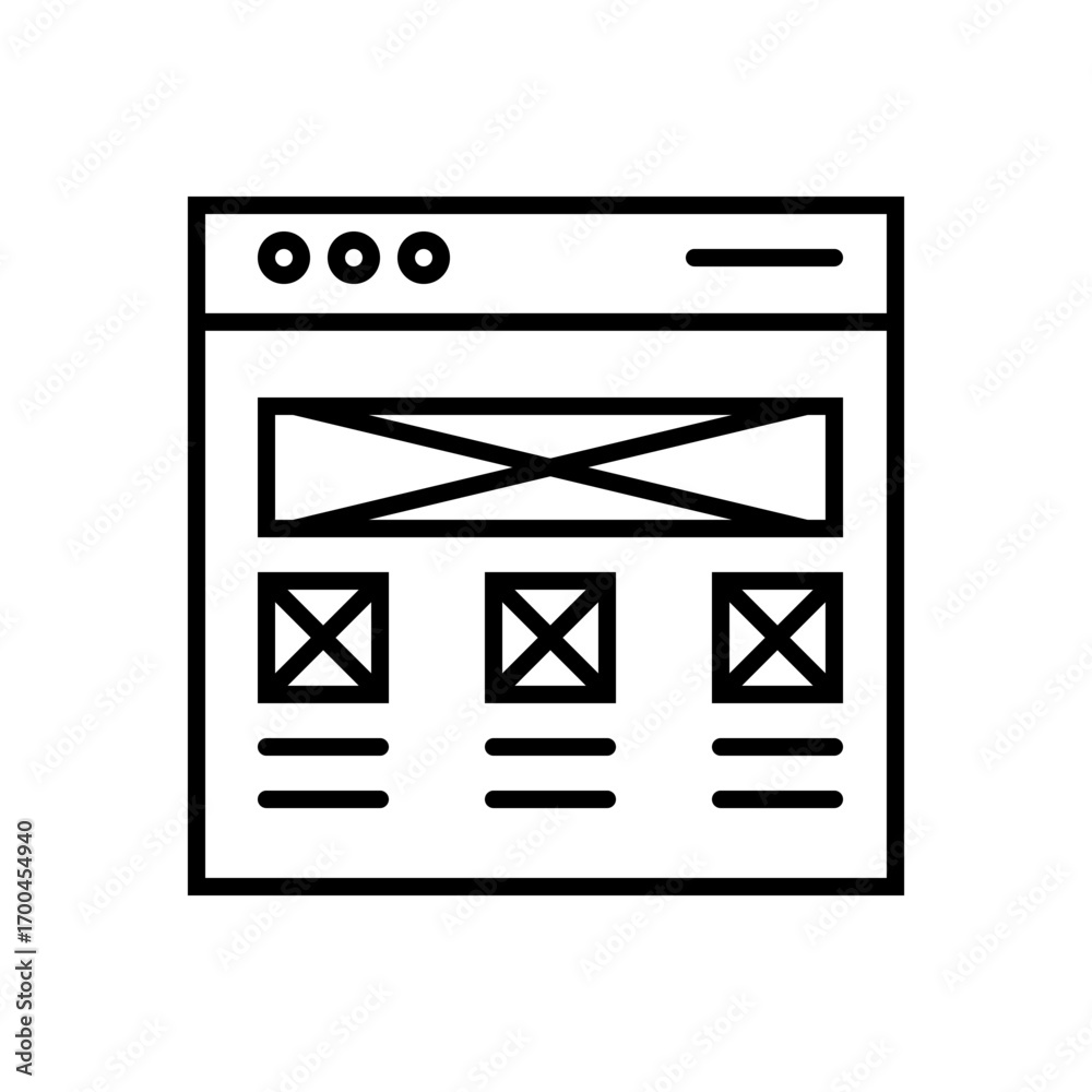 Wall mural simple website wireframe design, showcasing basic layout elements and content blocks, symbolizing wi