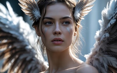 Beautiful angel with feathered wings