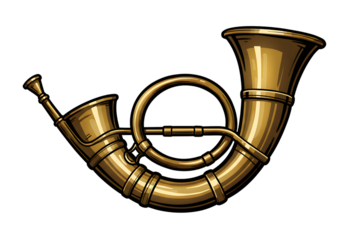 Golden Horn Illustration Isolated on Transparent Background Retro Musical Instrument