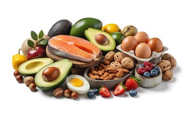 Healthy keto diet food isolated on white background