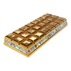 A golden chocolate bar with a crystalencrusted side, isolated on a transparent background, representing indulgence