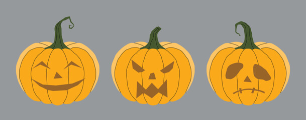 Halloween Pumpkin cute on a grey background, vector illustration.