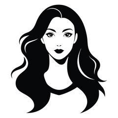 Black and White Vector Illustration of a Woman with Flowing Hair