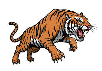 Illustration Of Roaring Tiger With Orange And Black Stripes On Transparent Background