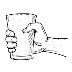 Sketch hand holding a glass of water