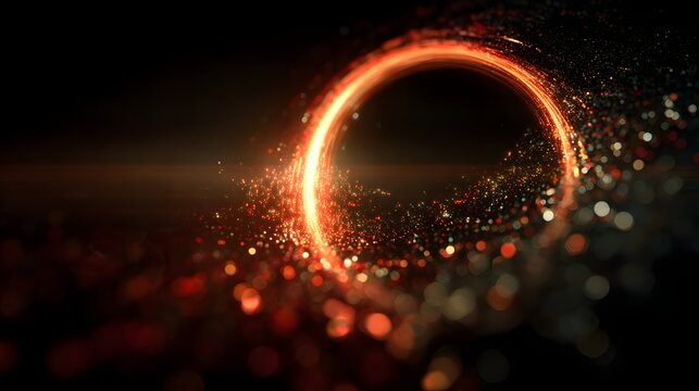 Fiery Ring of Light Particles Swirling in Darkness with Bokeh Effect Abstract Background fire
