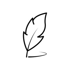 vintage Feather quill pen logo with black ink stroke, scratch icon, classic stationery illustration isolated on white background