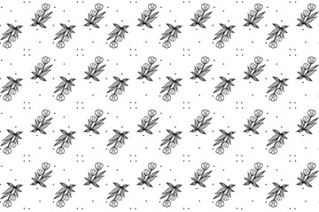 Monochrome Tulip Flower Seamless Pattern. Minimalist Floral Design with Tulips. Black and White Botanical Repeat Pattern