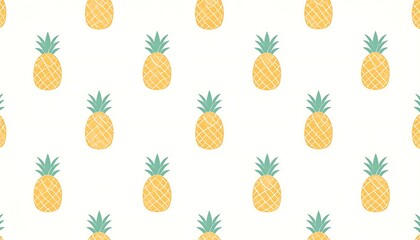 A cheerful, repeating pattern of stylized pineapples against a white background.  The pineapples feature a simple, textured design, with yellow flesh and light green leaves.