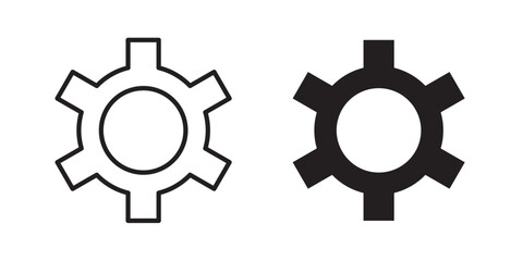 Settings icon. Cogwheel icon set. Line and glyph gearwheel sign. Outline cogwheel mechanism symbol. Vector illustration with stroke and fill on a white background.