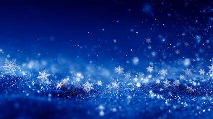 ラメのように輝く雪原と結晶・高級感あるブルー冬背景