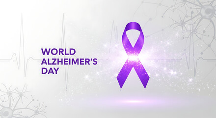 A glowing purple awareness ribbon symbolizes global solidarity for brain health, supporting neurological research and promoting understanding for those affected by memory-related conditions