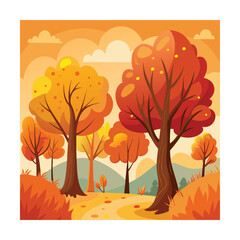 Cartoon Autumn Trees with Golden Leaves Drawing