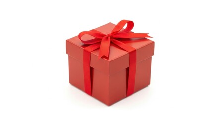 Obraz premium Red Gift Box with Ribbon and Bow on White Background for Celebration or Holiday