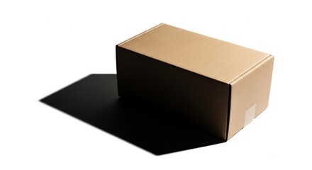 Fototapeta premium Brown Cardboard Box with Shadow on White Background for Shipping and Packaging