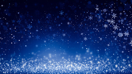 Obraz premium 下部に輝く粒子と雪が舞うブルー冬背景