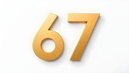 67 made of gold metal isolated on white background