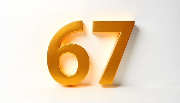 67 made of gold metal isolated on white background