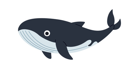 Adorable kawaii whale illustration with a smiling expression on a white background, perfect for marine-themed projects, educational materials, and joyful artwork