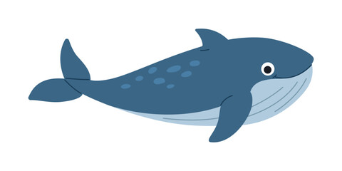 Fototapeta premium Playful kawaii blue whale illustration isolated on white background for ocean wildlife themes marine design projects and educational materials