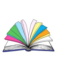 A vibrant, colorful book, open to display its rainbow-hued pages, radiating a sense of knowledge and wonder.