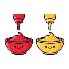 Cute Cartoon Ketchup, Mustard, and Mayonnaise Bowls Set