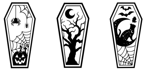 Halloween gothic coffin trio