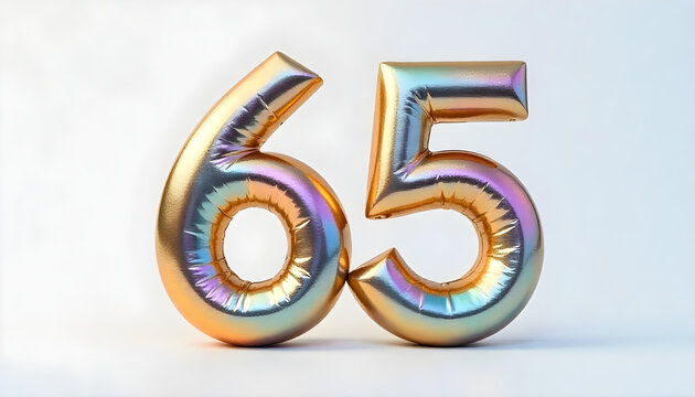 65 number air inflatable balloon isolated on white background