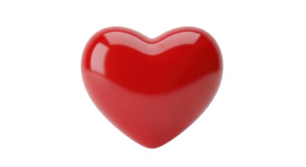 Red Heart Shape Object with Glossy Finish Isolated on White Background