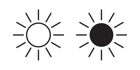 Sun icon . Sunlight sign. Vector illustration with stroke and fill on a white background.