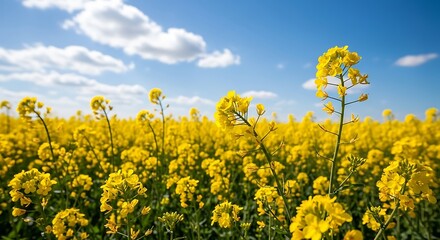 Obraz premium Field of Yellow Flowers Under Blue Sky.