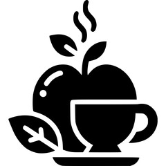 Healthy Apple Tea: A delightful icon showcasing a steaming cup of tea nestled beside a fresh apple with vibrant leaf accents, symbolizing wholesome nourishment and well-being.