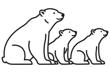 Obraz premium Simple line drawing of a polar bear family, featuring a mother bear and her two cubs, showcasing their bond and natural habitat isolated on white background vector illustration