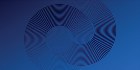 Abstract blue glowing geometric lines on dark blue background. Modern shiny blue circle lines pattern modern background