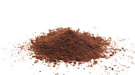 Pile ground cocoa, powder isolated on white background, side view, clipping path