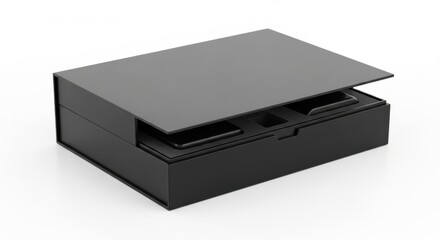 Naklejka premium Black Slim Card Holder with Slide-out Compartments on White Background