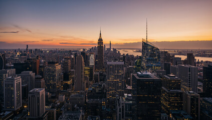 Obraz premium Stunning New York City Skyline During Sunset Hours