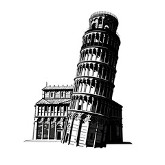 Leaning tower of pisa silhouette isolated on white background