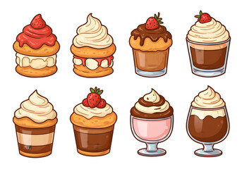 Delicious Variety Of Desserts Cakes Cupcakes With Cream And Strawberries