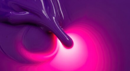 Naklejka premium Vibrant purple liquid swirls with a luminous pink glow, creating an abstract, dynamic background.