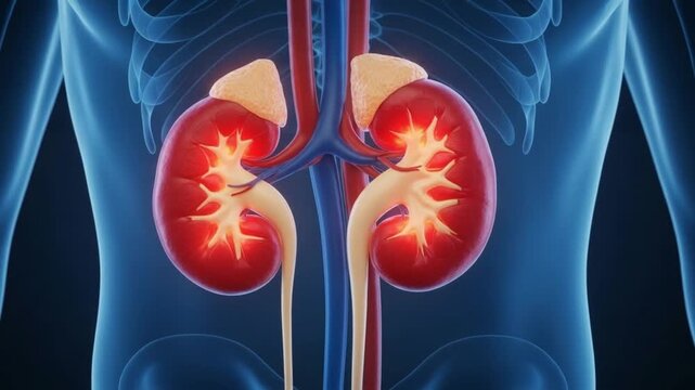 Human Kidneys Anatomical Illustration in Blue Toned Medical Visualization