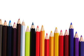 Multicolored pencils, colors on transparent background